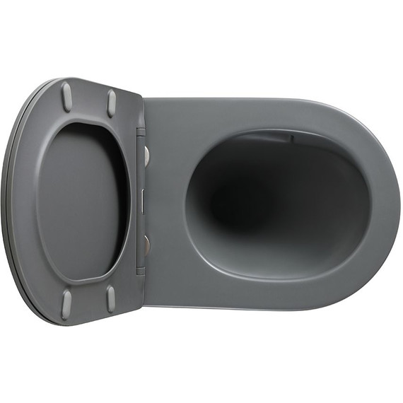 Унитаз подвесной безободковый Veconi Ento VEN-52TGR (Система смыва торнадо) с тонкой крышкой микролифт, серый матовый - фото 6