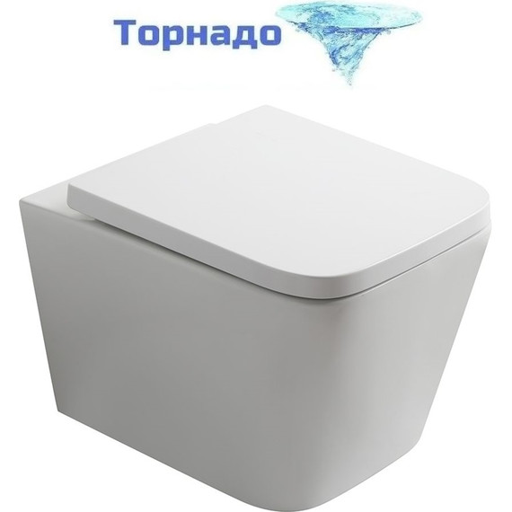 Унитаз подвесной безободковый Veconi Pulo VPU-51T (Система смыва торнадо) с тонкой крышкой микролифт - фото 