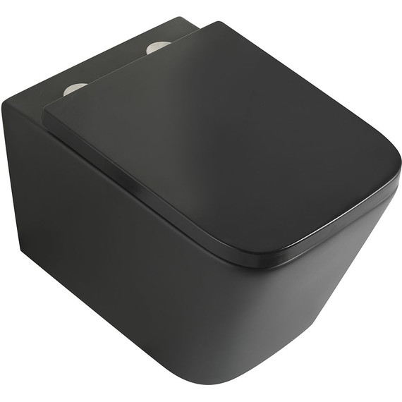 Унитаз подвесной безободковый Veconi Pulo VPU-51TB (Система смыва торнадо) с тонкой крышкой микролифт, чёрный матовый - фото 2