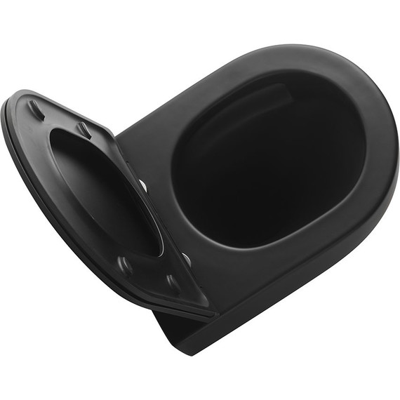 Унитаз подвесной безободковый Veconi Rino VRI-49TB (Система смыва торнадо) с тонкой крышкой микролифт, чёрный матовый - фото 4