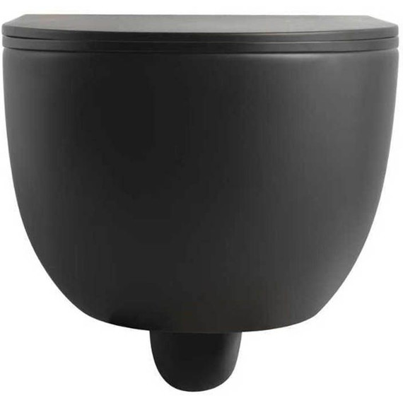 Унитаз подвесной безободковый Veconi Rino VRI-49TB (Система смыва торнадо) с тонкой крышкой микролифт, чёрный матовый - фото 6