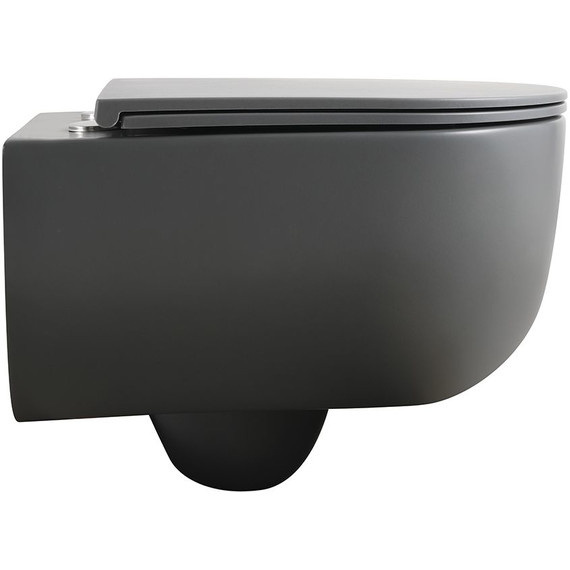 Унитаз подвесной безободковый Veconi Rino VRI-49TGR (Система смыва торнадо) с тонкой крышкой микролифт, серый матовый - фото 3