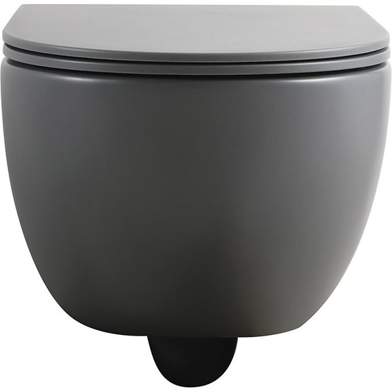 Унитаз подвесной безободковый Veconi Rino VRI-49TGR (Система смыва торнадо) с тонкой крышкой микролифт, серый матовый - фото 4