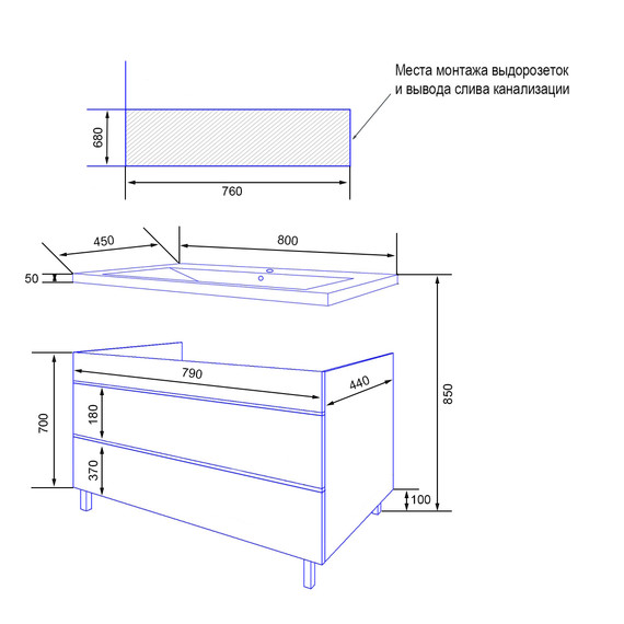 Тумба напольная с раковиной Azario Эстима 80 см CS00094597, графит - фото 8