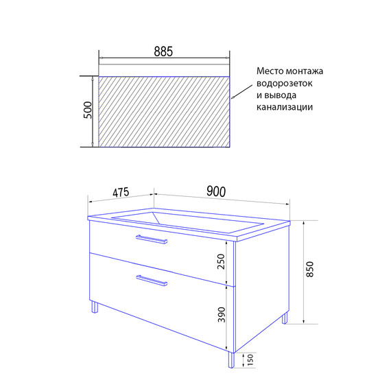 Тумба напольная с раковиной Azario Ника 90 см CS00089956, белый матовый - фото 7