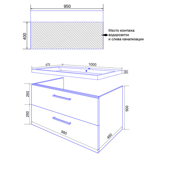 Тумба подвесная с раковиной Azario Ника 100 см CS00089923, белый - фото 8