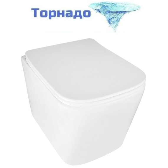 Унитаз подвесной безободковый Azario Cascad M AZ-10002 с тонкой крышкой микролифт (Система смыва Торнадо) - фото 