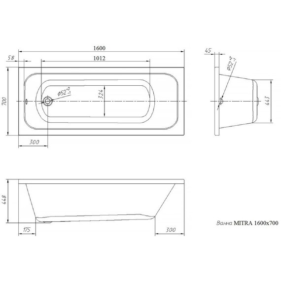 Ванна акриловая Vento Italy Mitra 160x70 см - фото 4