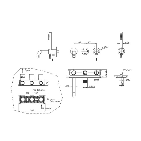 Смеситель для ванны Boheme Uno 464-3-CR (со скрытой частью) - фото 3