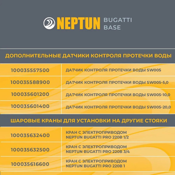 Система защиты от протечек воды 1/2 Нептун Neptun Bugatti Base 2 крана, 3 проводных датчика 100035530000 - фото 8