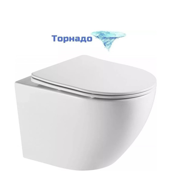 Унитаз подвесной безободковый Azario Grado AZ-0046-UQ1 с тонкой крышкой микролифт (Система смыва торнадо) - фото 