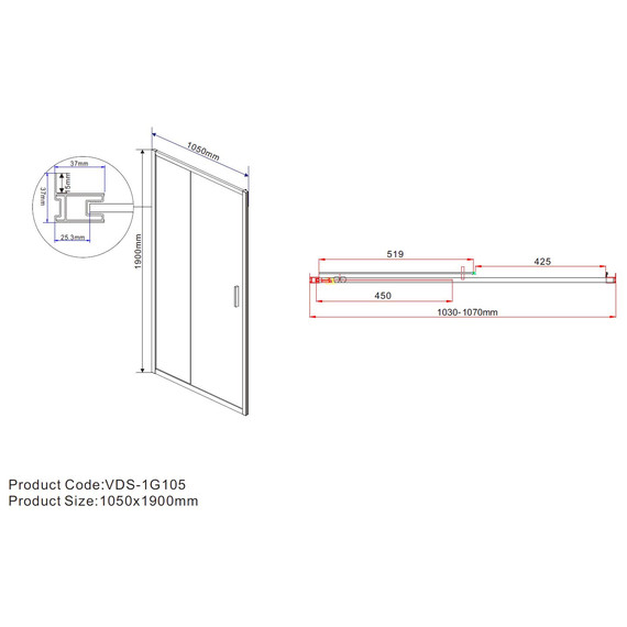 Душевая дверь Vincea Garda 105 см VDS-1G105CLB, чёрный/прозрачное - фото 4