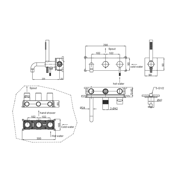 Смеситель для ванны Boheme Uno 464-3-NB (со скрытой частью) никель - фото 2