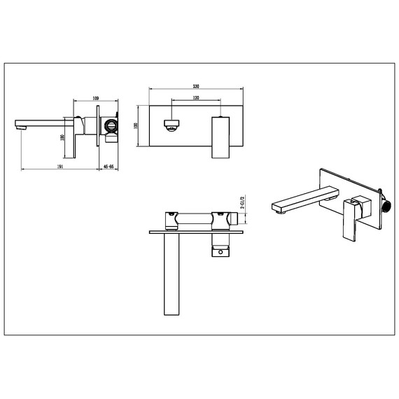 Смеситель для раковины настенный Boheme Qubic 475-GM (со скрытой частью) графит - фото 2