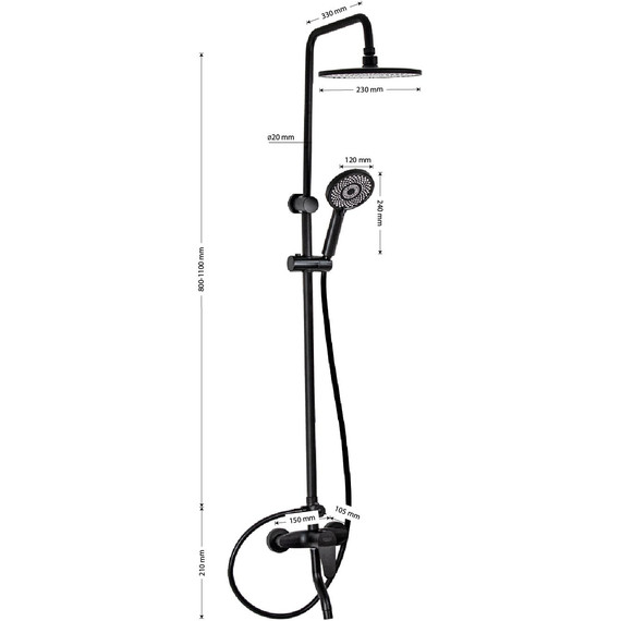 Душевая стойка Brimix 3055, чёрный (материал абс пластик) - фото 7