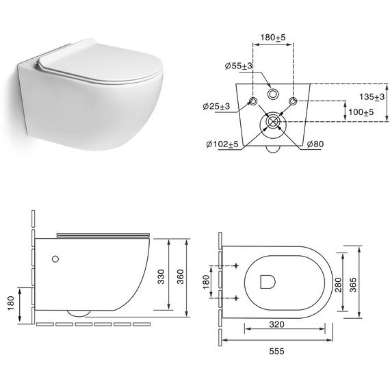 Унитаз-биде подвесной безободковый SantiLine SL-5002MB-BD с тонкой крышкой микролифт, чёрный матовый - фото 2