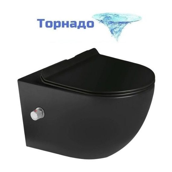 Унитаз-биде подвесной безободковый SantiLine SL-5002T-MB/BD с тонкой крышкой микролифт (система смыва Торнадо) чёрный матовый - фото 