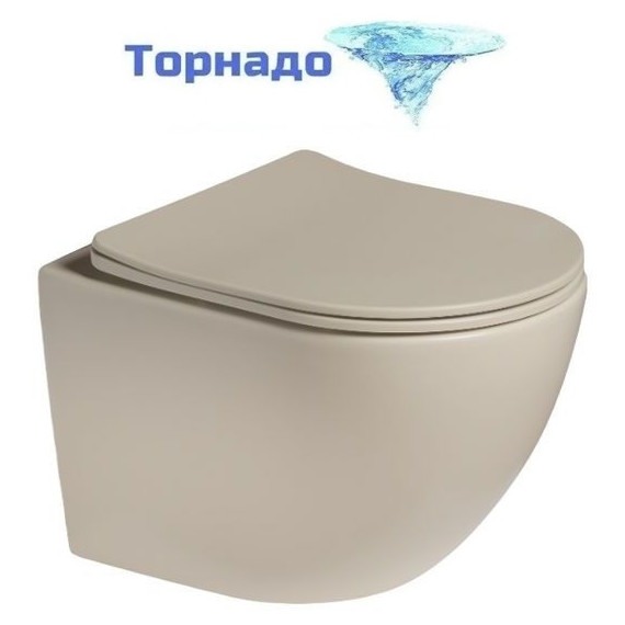 Унитаз подвесной безободковый SantiLine SL-5005T-BG с тонкой крышкой микролифт (система смыва Торнадо) бежевый матовый - фото 