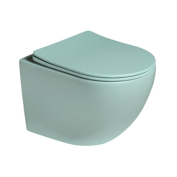 Унитаз подвесной безободковый SantiLine SL-5005T-LG с тонкой крышкой микролифт (система смыва Торнадо) светло-зелёный матовый - фото 2