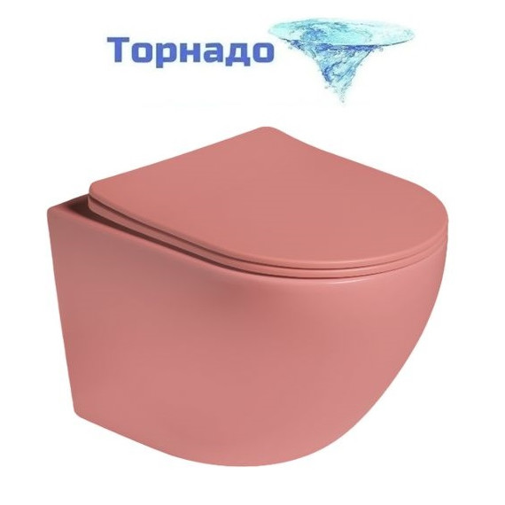 Унитаз подвесной безободковый SantiLine SL-5005T-P с тонкой крышкой микролифт (система смыва Торнадо) персиковый матовый - фото 