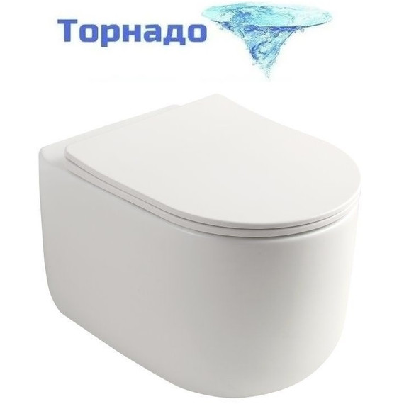 Унитаз подвесной безободковый SantiLine SL-5006 с тонкой крышкой микролифт (система смыва Торнадо) - фото 