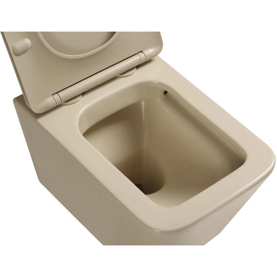 Унитаз подвесной безободковый SantiLine SL-5007BG с тонкой крышкой микролифт, бежевый матовый - фото 3