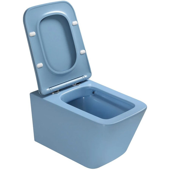 Унитаз подвесной безободковый SantiLine SL-5007BL с тонкой крышкой микролифт, голубой матовый - фото 3