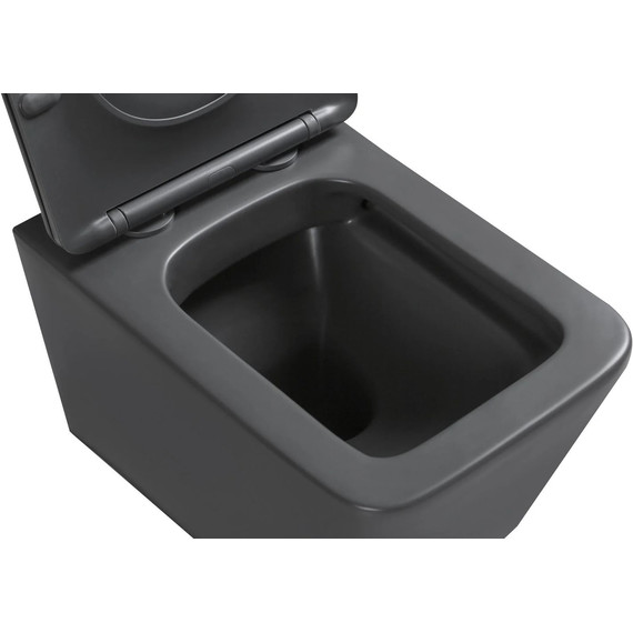 Унитаз подвесной безободковый SantiLine SL-5007DG с тонкой крышкой микролифт, тёмно-серый матовый - фото 2