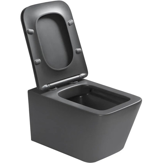 Унитаз подвесной безободковый SantiLine SL-5007DG с тонкой крышкой микролифт, тёмно-серый матовый - фото 3
