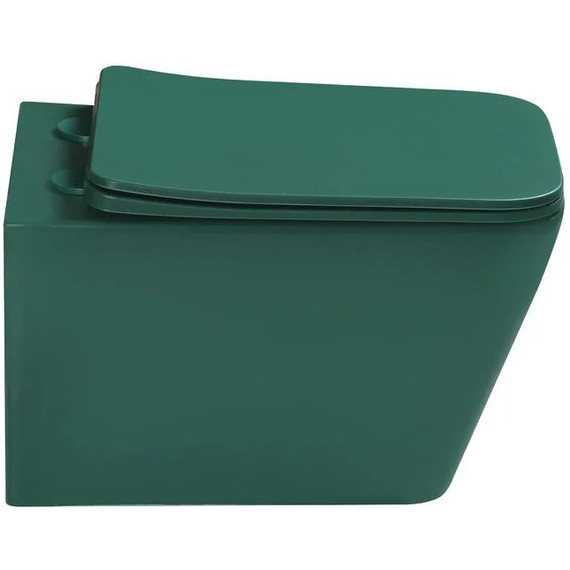 Унитаз подвесной безободковый SantiLine SL-5007G с тонкой крышкой микролифт, зелёный матовый - фото 2