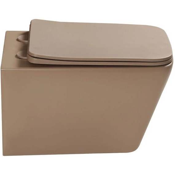 Унитаз подвесной безободковый SantiLine SL-5007KH с тонкой крышкой микролифт, коричневый матовый - фото 2