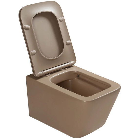 Унитаз подвесной безободковый SantiLine SL-5007KH с тонкой крышкой микролифт, коричневый матовый - фото 4