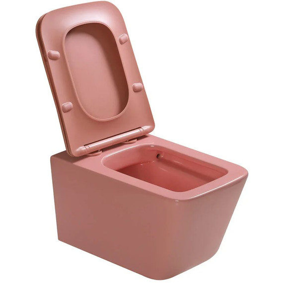 Унитаз подвесной безободковый SantiLine SL-5007P с тонкой крышкой микролифт, персиковый матовый - фото 2