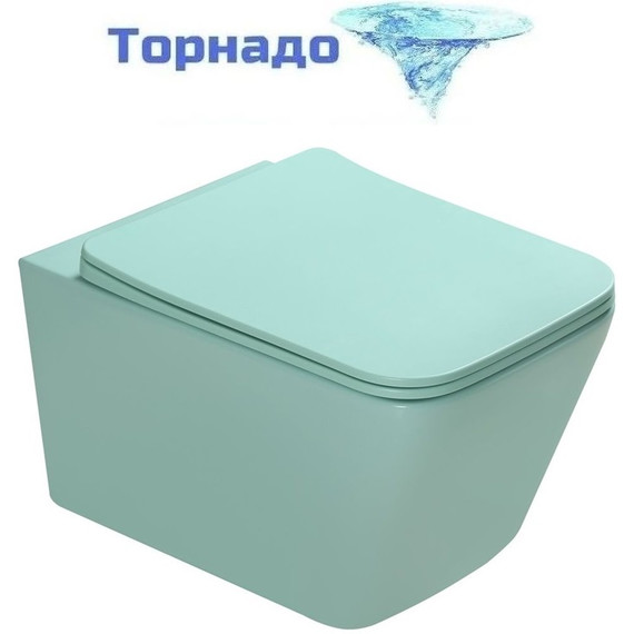 Унитаз подвесной безободковый SantiLine SL-5007T-LG с тонкой крышкой микролифт (система смыва Торнадо) светло-зелёный матовый - фото 