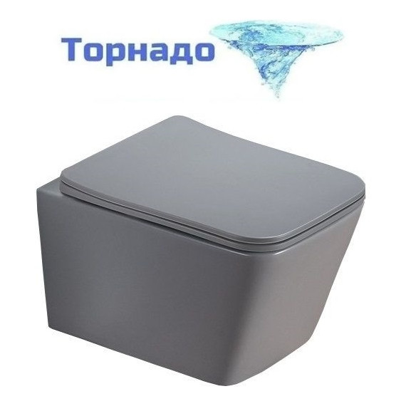 Унитаз подвесной безободковый SantiLine SL-5007T-MG с тонкой крышкой микролифт (система смыва Торнадо) светло-серый матовый - фото 