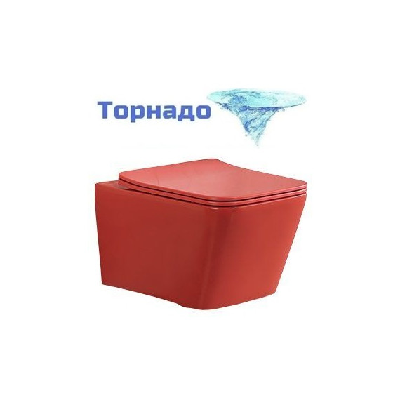 Унитаз подвесной безободковый SantiLine SL-5007T-MR с тонкой крышкой микролифт (система смыва Торнадо) красный матовый - фото 