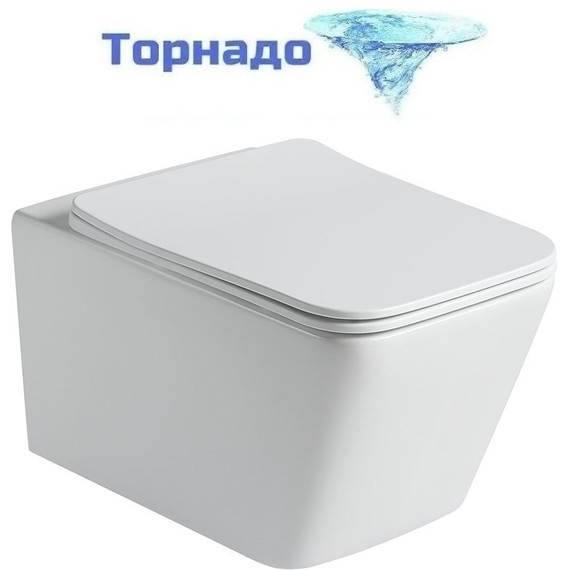 Унитаз подвесной безободковый SantiLine SL-5007T-MW с тонкой крышкой микролифт (система смыва Торнадо) белый матовый - фото 