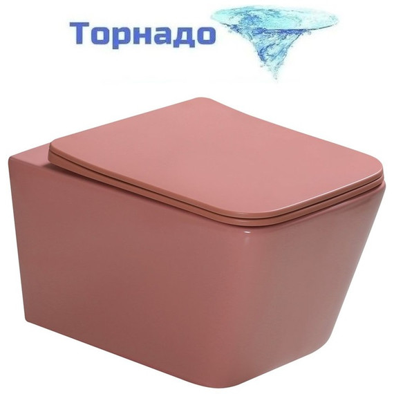 Унитаз подвесной безободковый SantiLine SL-5007T-P с тонкой крышкой микролифт (система смыва Торнадо) персиковый матовый - фото 