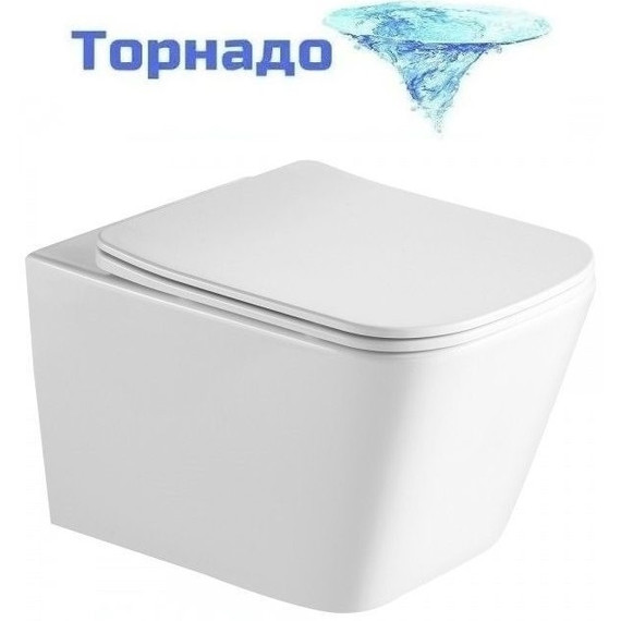 Унитаз подвесной безободковый SantiLine SL-5007T с тонкой крышкой микролифт (система смыва Торнадо) - фото 