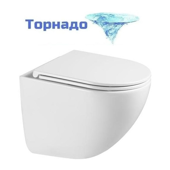 Унитаз подвесной безободковый SantiLine SL-5025Z с тонкой крышкой микролифт (система смыва Торнадо) - фото 