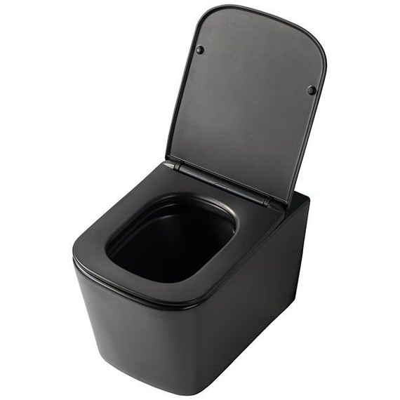 Унитаз подвесной безободковый SantiLine SL-5027MB с тонкой крышкой микролифт (система смыва Торнадо) чёрный матовый - фото 2