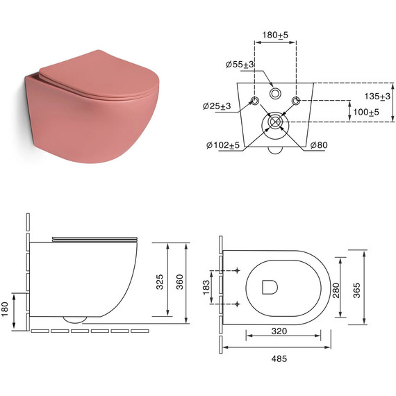 Унитаз подвесной безободковый SantiLine SL-5104 с тонкой крышкой микролифт, персиковый матовый - фото 4