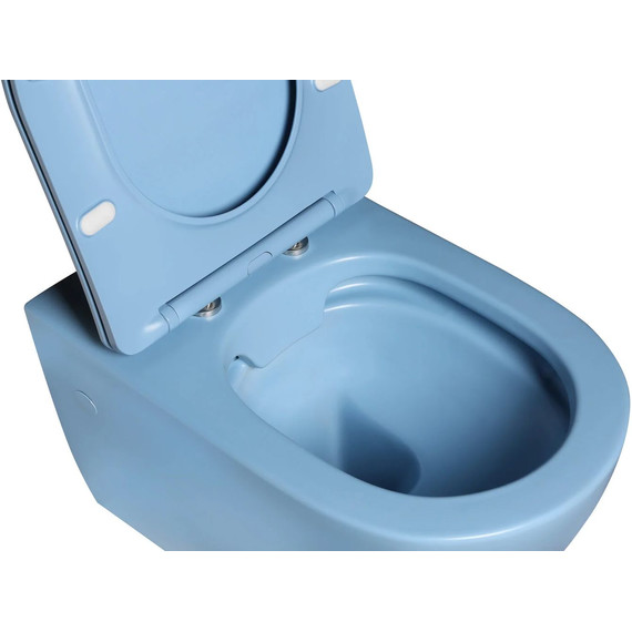 Унитаз подвесной безободковый SantiLine SL-5105 с тонкой крышкой микролифт, голубой матовый - фото 3