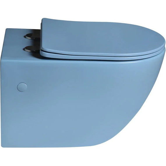 Унитаз подвесной безободковый SantiLine SL-5105 с тонкой крышкой микролифт, голубой матовый - фото 2