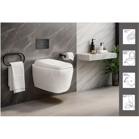 Унитаз подвесной безободковый Cerutti SPA Romina Aria Tornado 10613 с крышкой микролифт (система смыва Торнадо) - фото 5