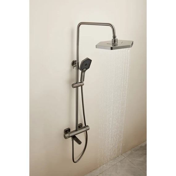 Душевая стойка с термостатом Haiba HB24726-3, оружейная сталь - фото 5