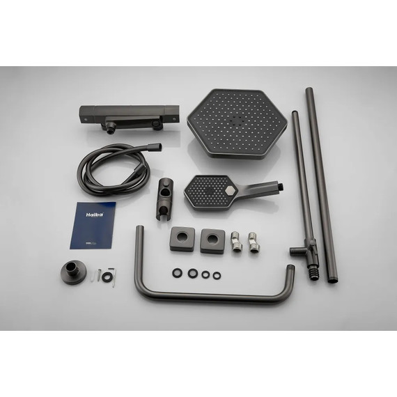 Душевая стойка с термостатом Haiba HB24726-3, оружейная сталь - фото 15