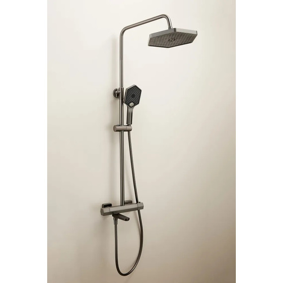 Душевая стойка с термостатом Haiba HB24726-3, оружейная сталь - фото 3