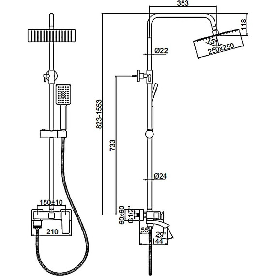 Душевая стойка Ledeme L2478B, чёрный - фото 15