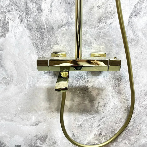 Душевая стойка с термостатом Haiba HB24726-5, золото - фото 19